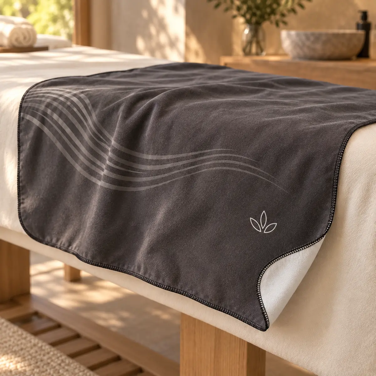 Toalla de microfibra personalizada gris marengo para spa