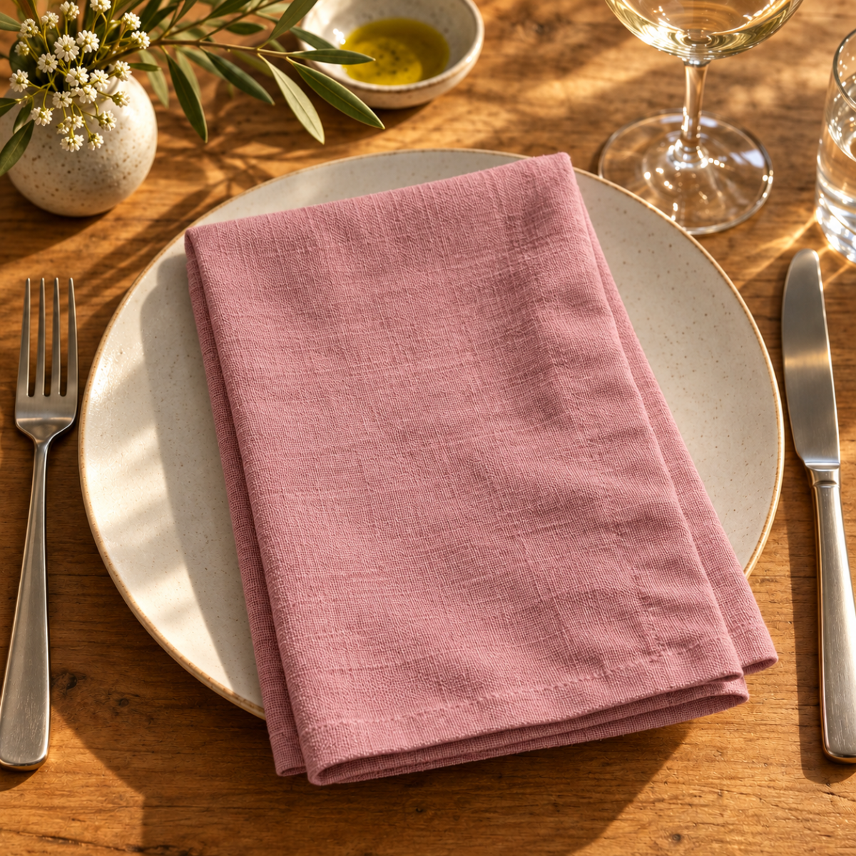 Servilleta Kona teja en mesa cálida